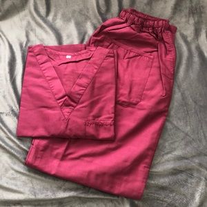 Women's V-Neck Scrub Top and Elastic Waist Pants Set — Burgundy
